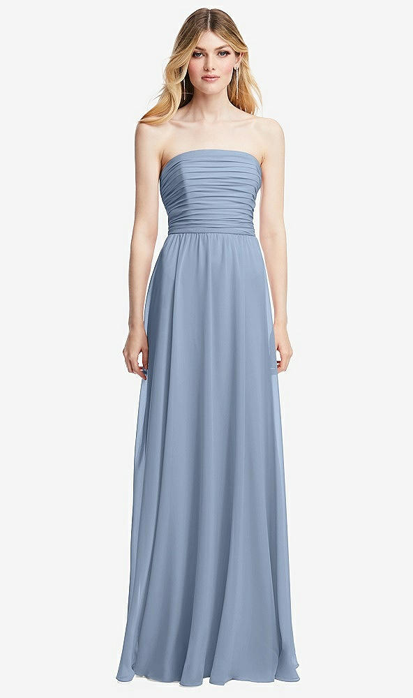 Front View - Cloudy Shirred Bodice Strapless Chiffon Maxi Dress with Optional Straps