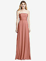 Front View Thumbnail - Desert Rose Shirred Bodice Strapless Chiffon Maxi Dress with Optional Straps