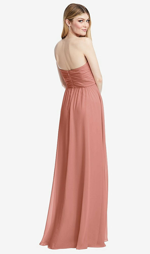Back View - Desert Rose Shirred Bodice Strapless Chiffon Maxi Dress with Optional Straps