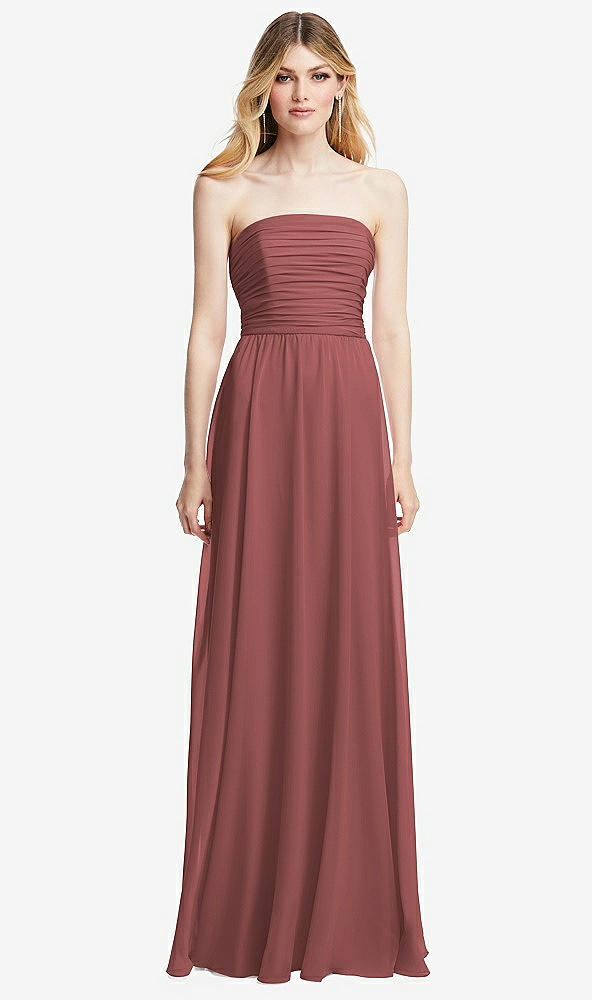 Front View - English Rose Shirred Bodice Strapless Chiffon Maxi Dress with Optional Straps
