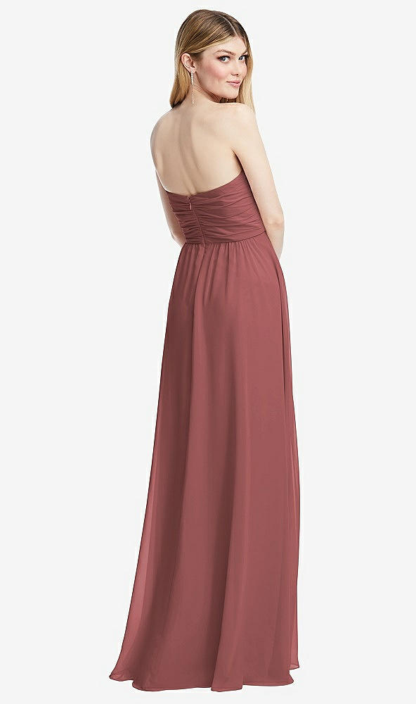 Back View - English Rose Shirred Bodice Strapless Chiffon Maxi Dress with Optional Straps
