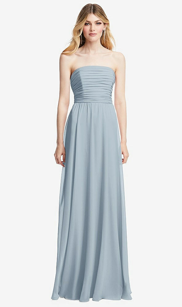 Front View - Mist Shirred Bodice Strapless Chiffon Maxi Dress with Optional Straps