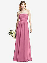 Alt View 1 Thumbnail - Orchid Pink Shirred Bodice Strapless Chiffon Maxi Dress with Optional Straps