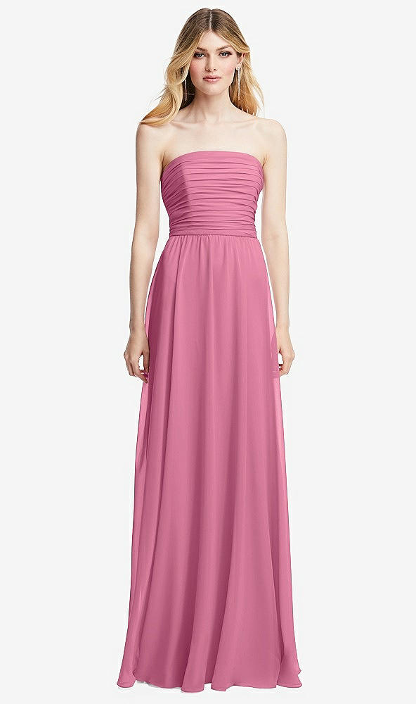 Front View - Orchid Pink Shirred Bodice Strapless Chiffon Maxi Dress with Optional Straps