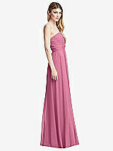 Side View Thumbnail - Orchid Pink Shirred Bodice Strapless Chiffon Maxi Dress with Optional Straps