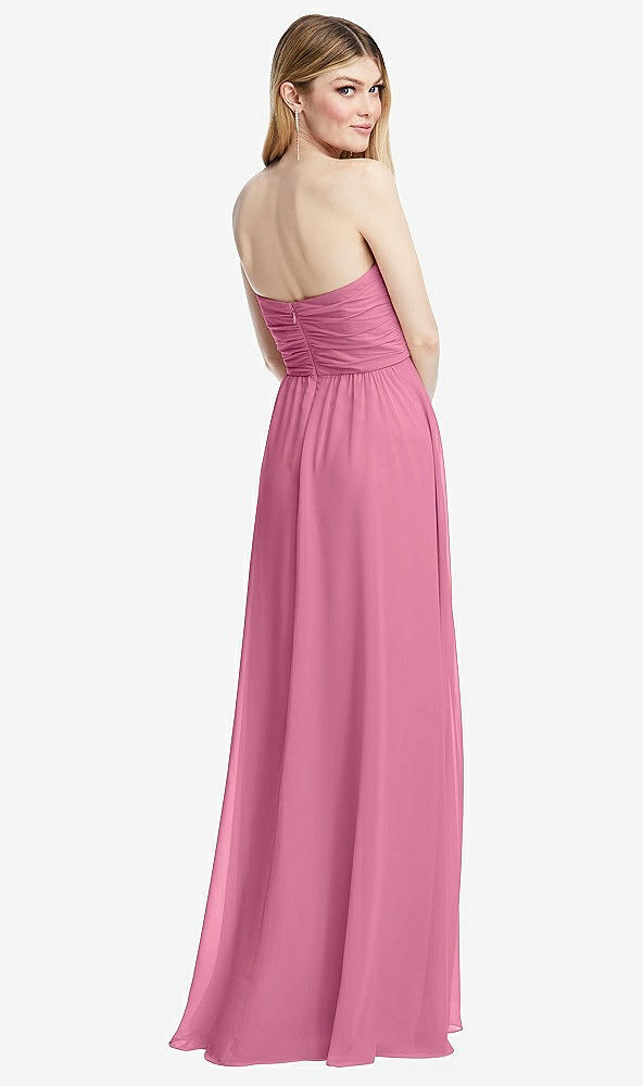Back View - Orchid Pink Shirred Bodice Strapless Chiffon Maxi Dress with Optional Straps