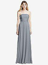 Front View Thumbnail - Platinum Shirred Bodice Strapless Chiffon Maxi Dress with Optional Straps
