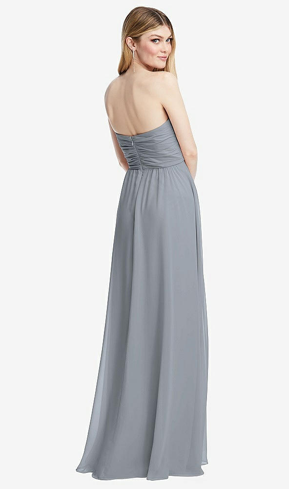 Back View - Platinum Shirred Bodice Strapless Chiffon Maxi Dress with Optional Straps
