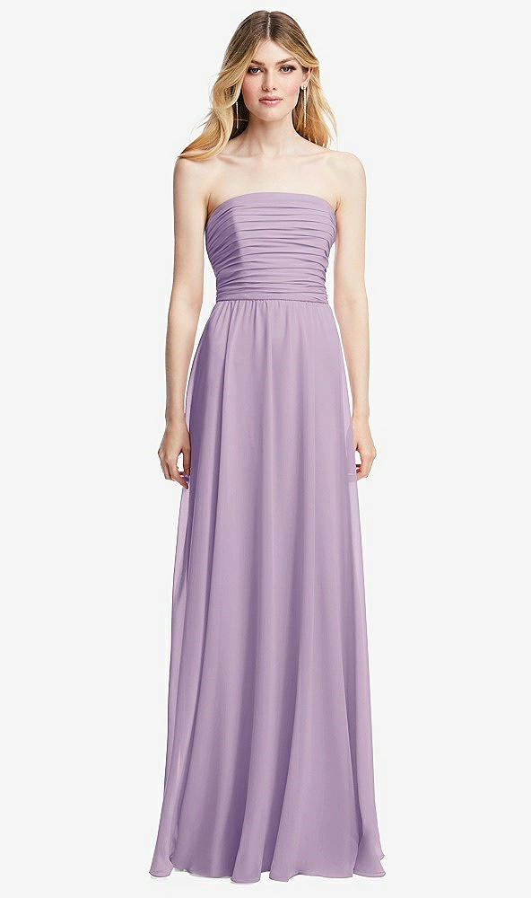 Front View - Pale Purple Shirred Bodice Strapless Chiffon Maxi Dress with Optional Straps