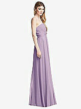 Side View Thumbnail - Pale Purple Shirred Bodice Strapless Chiffon Maxi Dress with Optional Straps