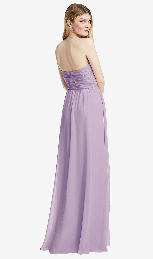 Back View - Pale Purple Shirred Bodice Strapless Chiffon Maxi Dress with Optional Straps
