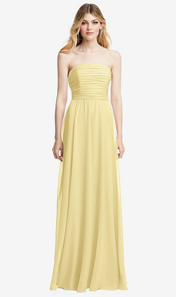 Front View - Pale Yellow Shirred Bodice Strapless Chiffon Maxi Dress with Optional Straps