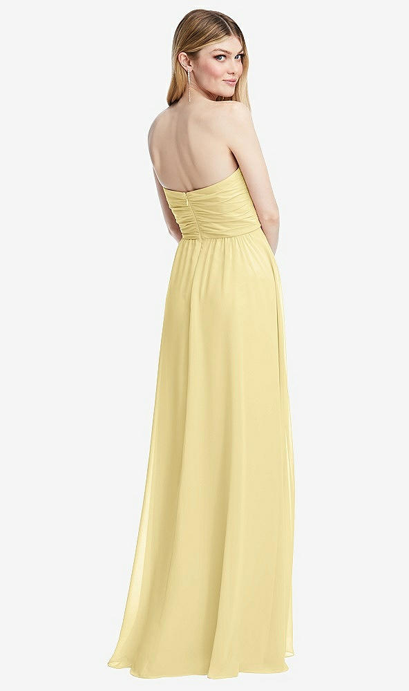 Back View - Pale Yellow Shirred Bodice Strapless Chiffon Maxi Dress with Optional Straps