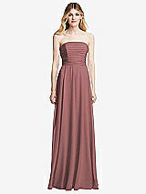 Front View Thumbnail - Rosewood Shirred Bodice Strapless Chiffon Maxi Dress with Optional Straps