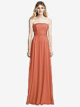 Front View Thumbnail - Terracotta Copper Shirred Bodice Strapless Chiffon Maxi Dress with Optional Straps