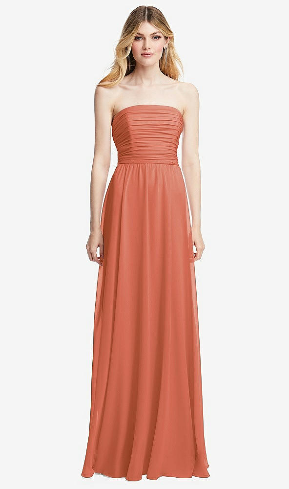 Front View - Terracotta Copper Shirred Bodice Strapless Chiffon Maxi Dress with Optional Straps