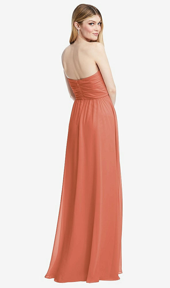 Back View - Terracotta Copper Shirred Bodice Strapless Chiffon Maxi Dress with Optional Straps