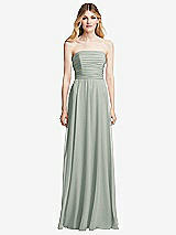 Front View Thumbnail - Willow Green Shirred Bodice Strapless Chiffon Maxi Dress with Optional Straps