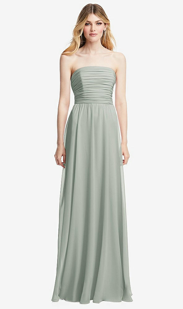 Front View - Willow Green Shirred Bodice Strapless Chiffon Maxi Dress with Optional Straps