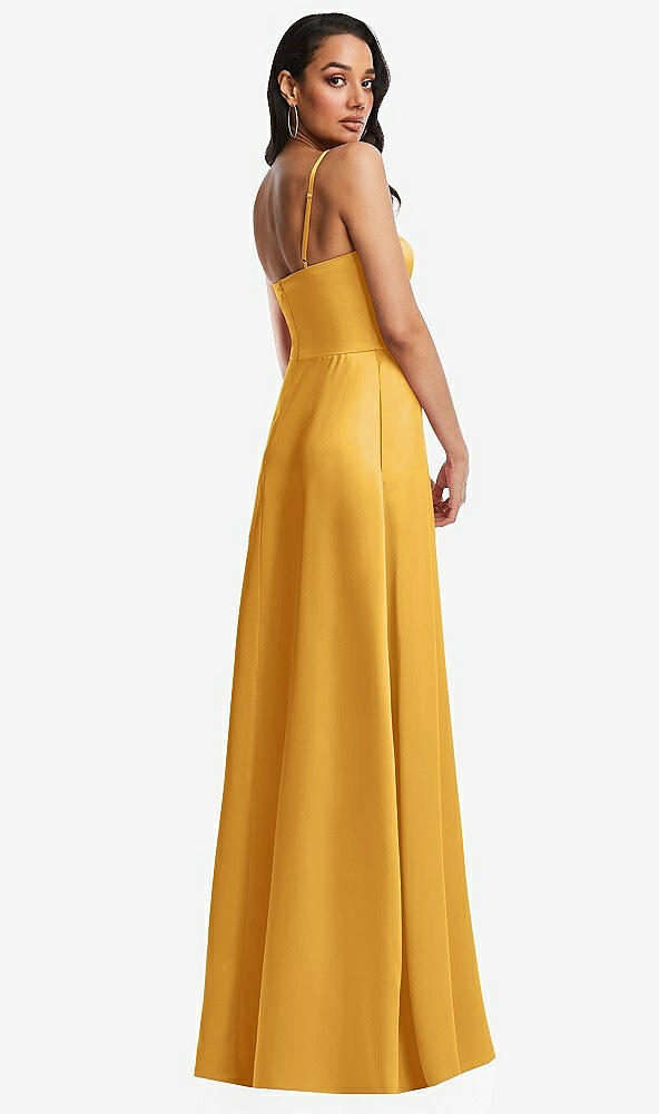 Back View - NYC Yellow Bustier A-Line Maxi Dress with Adjustable Spaghetti Straps