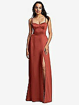 Front View Thumbnail - Amber Sunset Bustier A-Line Maxi Dress with Adjustable Spaghetti Straps