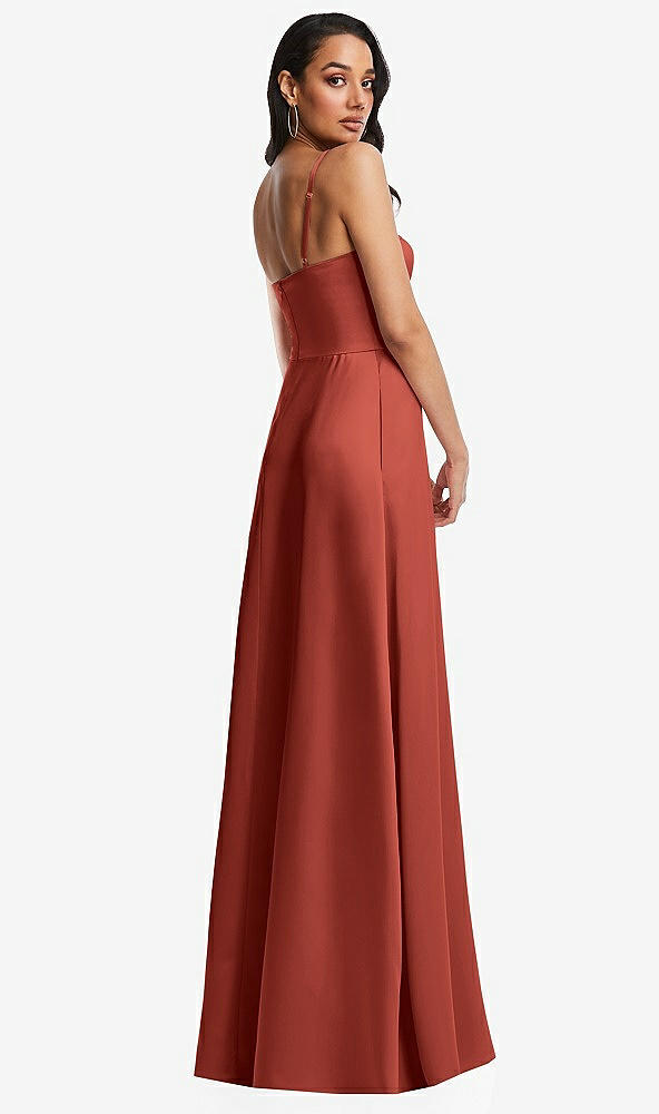 Back View - Amber Sunset Bustier A-Line Maxi Dress with Adjustable Spaghetti Straps