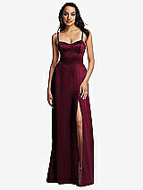 Front View Thumbnail - Cabernet Bustier A-Line Maxi Dress with Adjustable Spaghetti Straps