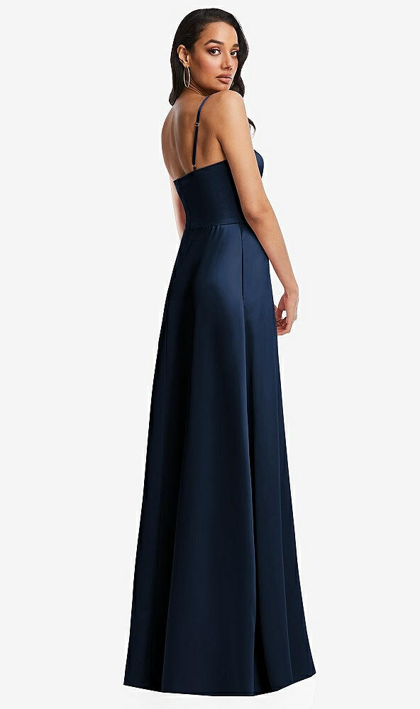 Back View - Midnight Navy Bustier A-Line Maxi Dress with Adjustable Spaghetti Straps