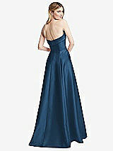 Rear View Thumbnail - Dusk Blue Strapless Bias Cuff Bodice Satin Gown with Pockets