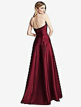 Rear View Thumbnail - Burgundy Strapless Bias Cuff Bodice Satin Gown with Pockets