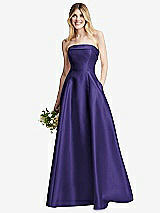 Alt View 1 Thumbnail - Grape Strapless Bias Cuff Bodice Satin Gown with Pockets