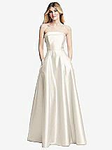 Front View Thumbnail - Ivory Strapless Bias Cuff Bodice Satin Gown with Pockets