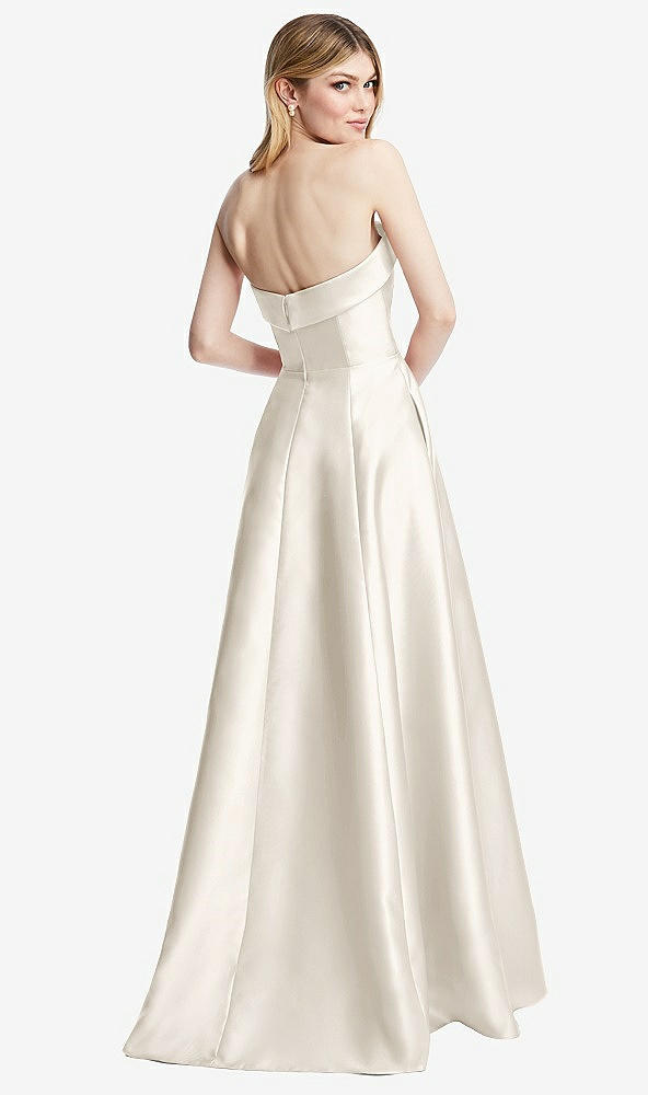 Back View - Ivory Strapless Bias Cuff Bodice Satin Gown with Pockets