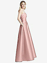 Side View Thumbnail - Rose - PANTONE Rose Quartz Strapless Bias Cuff Bodice Satin Gown with Pockets