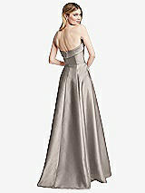 Rear View Thumbnail - Taupe Strapless Bias Cuff Bodice Satin Gown with Pockets
