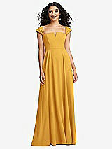 Alt View 1 Thumbnail - NYC Yellow Off-the-Shoulder Pleated Cap Sleeve A-line Maxi Dress