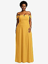 Alt View 2 Thumbnail - NYC Yellow Off-the-Shoulder Pleated Cap Sleeve A-line Maxi Dress