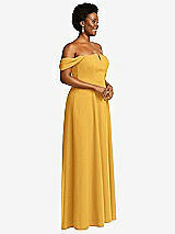 Alt View 3 Thumbnail - NYC Yellow Off-the-Shoulder Pleated Cap Sleeve A-line Maxi Dress
