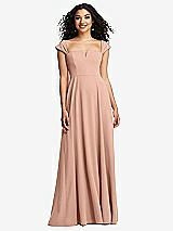 Alt View 1 Thumbnail - Pale Peach Off-the-Shoulder Pleated Cap Sleeve A-line Maxi Dress