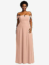 Alt View 2 Thumbnail - Pale Peach Off-the-Shoulder Pleated Cap Sleeve A-line Maxi Dress