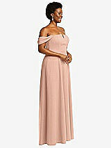 Alt View 3 Thumbnail - Pale Peach Off-the-Shoulder Pleated Cap Sleeve A-line Maxi Dress