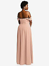 Alt View 4 Thumbnail - Pale Peach Off-the-Shoulder Pleated Cap Sleeve A-line Maxi Dress