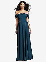 Front View Thumbnail - Atlantic Blue Off-the-Shoulder Pleated Cap Sleeve A-line Maxi Dress