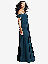Side View Thumbnail - Atlantic Blue Off-the-Shoulder Pleated Cap Sleeve A-line Maxi Dress