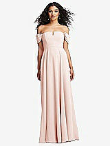 Front View Thumbnail - Blush Off-the-Shoulder Pleated Cap Sleeve A-line Maxi Dress