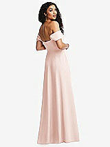 Rear View Thumbnail - Blush Off-the-Shoulder Pleated Cap Sleeve A-line Maxi Dress