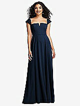 Alt View 1 Thumbnail - Midnight Navy Off-the-Shoulder Pleated Cap Sleeve A-line Maxi Dress