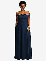 Alt View 2 Thumbnail - Midnight Navy Off-the-Shoulder Pleated Cap Sleeve A-line Maxi Dress