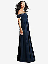 Side View Thumbnail - Midnight Navy Off-the-Shoulder Pleated Cap Sleeve A-line Maxi Dress