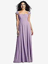 Alt View 1 Thumbnail - Pale Purple Off-the-Shoulder Pleated Cap Sleeve A-line Maxi Dress
